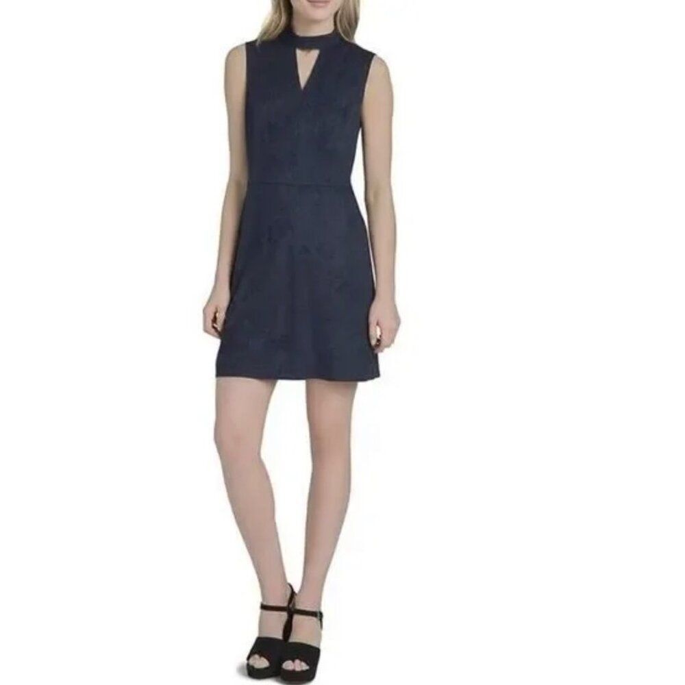 Lysse Women Navy Blue Suede Sleeveless Hight Cut-Out Mini Dress Size L